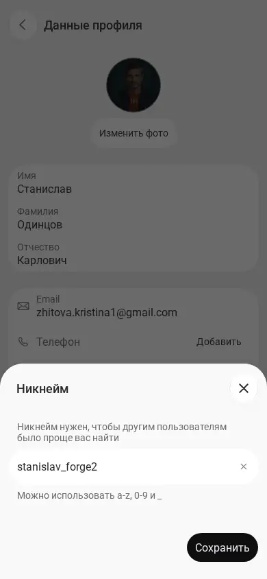 Окно изменения никнейма 101 в браузере телефона