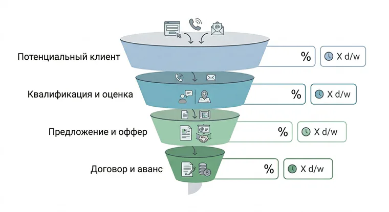 Схема воронки продаж по этапам